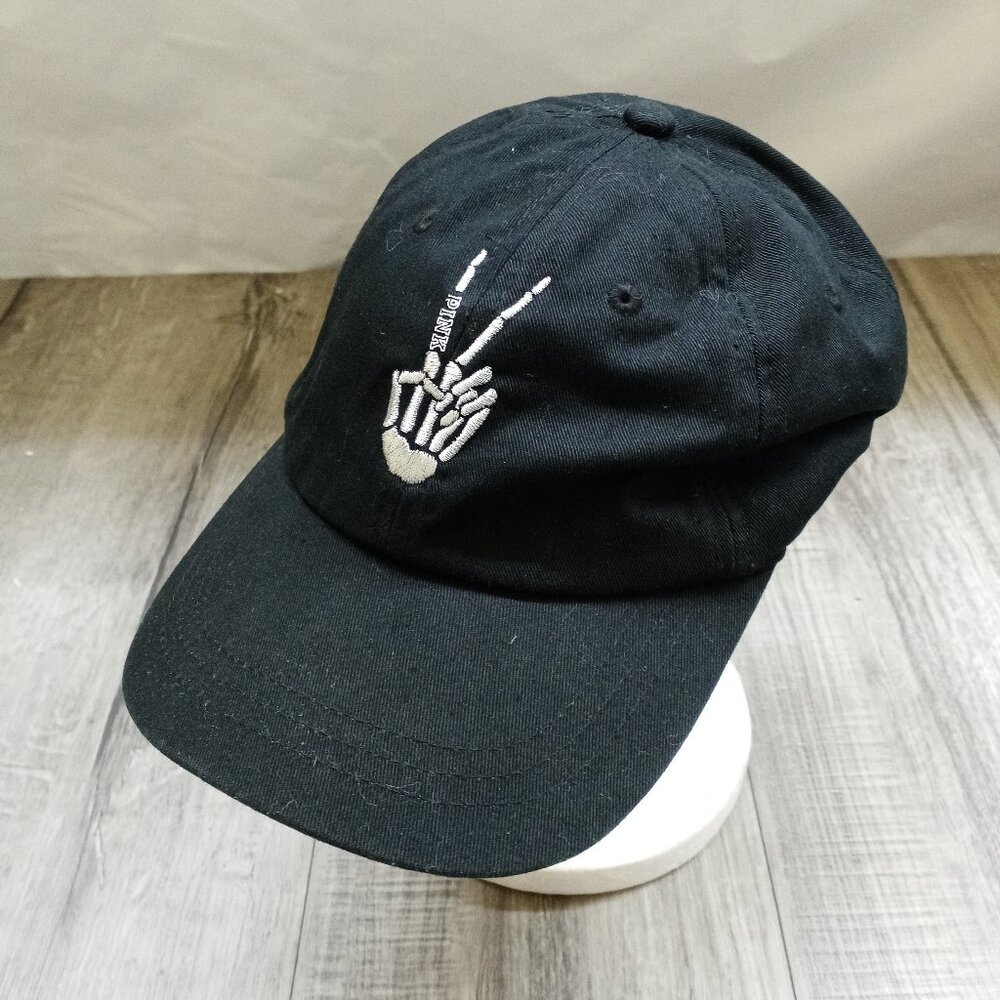 PINK Victoria's Secret Hat Cap Skeleton Bone Hand Peace Sign Halloween